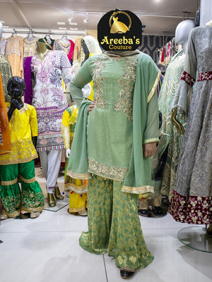 MINT SHARARA SUIT- Areeba's Couture