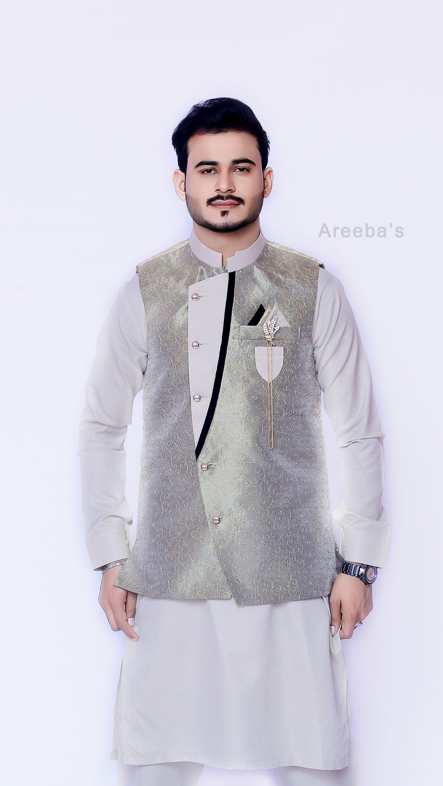 Pakistani fancy waistcoat suit BJ006- Areeba's Couture