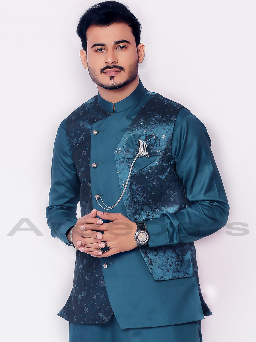 Pakistani fancy waistcoat suit BJ007- Areeba's Couture