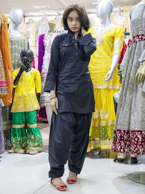 Patiala shalwar and short shirt BLACK- Areeba's Couture