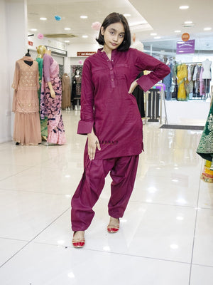 Patiala shalwar and short shirt MAROON- Areeba's Couture