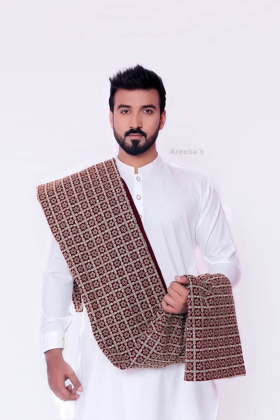 Shawls for men Maroon & gold- Areeba's Couture